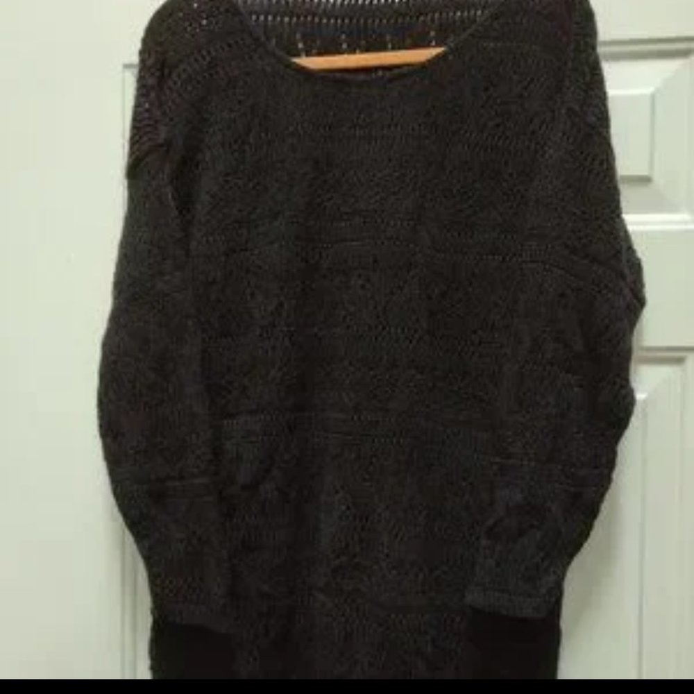 Sold! Ladies L scoop neck Crochet Sweater black long sleeve